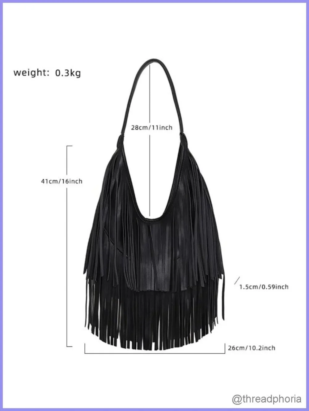 Black PU Leather Fringe Hobo Shoulder Bag with Tassel - Western Boho Purse